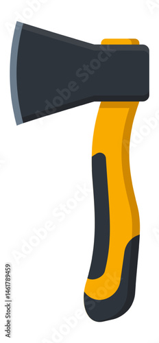 Modern axe with ergonomic yellow handle and sharp blade, ideal for cutting firewood and performing various tasks in forestry, gardening and survival situations