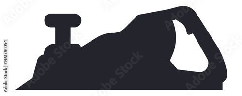 Dark silhouette of a smoothing plane set against a white background, embodying the essence of carpentry, woodworking, craftsmanship, and skilled manual labor in the art of shaping wood