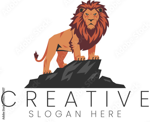 Majestic Lion Standing Proud on a Rock Creative Logo Design king wild icon mane pride brand image   