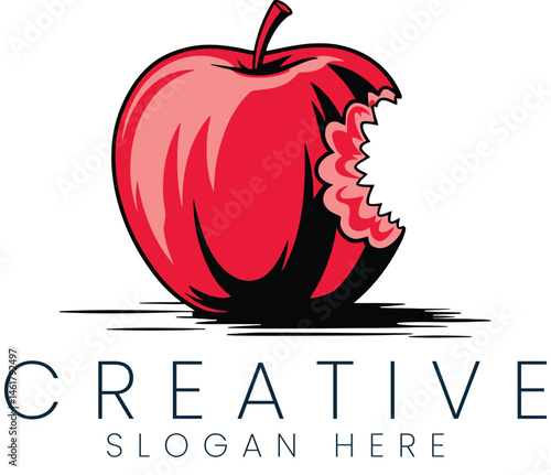 Red Apple Logo Design Bitten Fruit Creative Vector Illustration icon food bite bold ripe fresh sweet