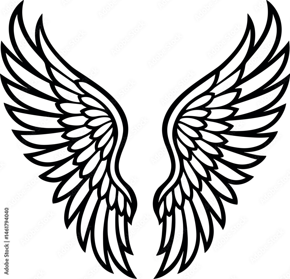 Fototapeta premium Angel Wings vector black silhouette print cricut design