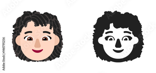 Woman's Face Emoji (Curly Dark Hair, Light Skin Tone)

