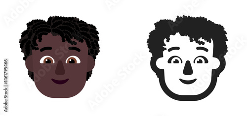 Person's Face Emoji (Curly Dark Hair, Very Dark Skin Tone)
