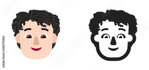 Person's Face Emoji (Curly Dark Hair, Light Skin Tone)
