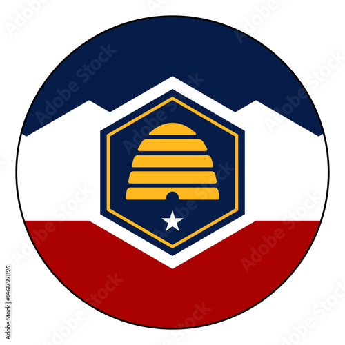 Flag of Utah state. Black edge. Utah circle flag logo icon computer vector illustration design.