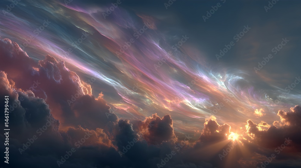 Fototapeta premium Radiant Cumulus Cloudscape Illuminated by Orange and Purple Dusk – Immersive Visual for Digital Wellness and Eco Branding