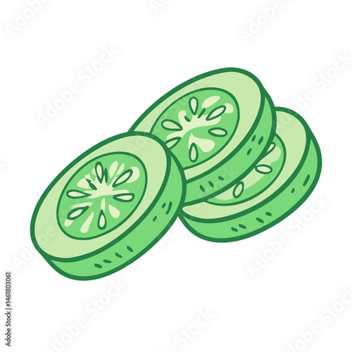 Cartoon Stack of Green Cucumber Slices Fresh Vegetable Illustration