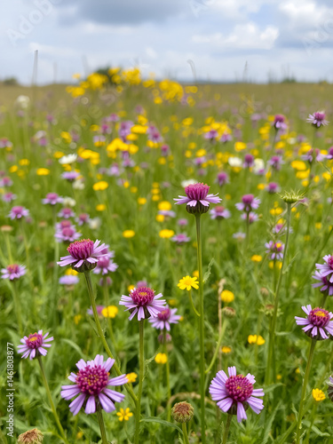 Aromatic fields of organic Immortelle flowers, wildflowers, greenery, flowers