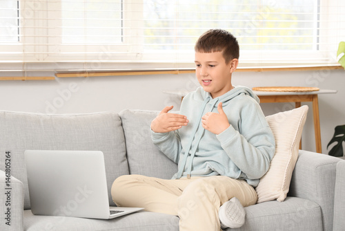 Mute boy using sign languag...