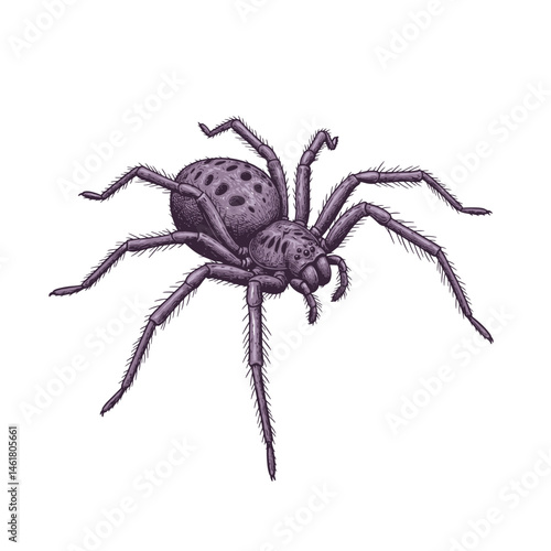 Detailed purple spider illustration, isolated on white background