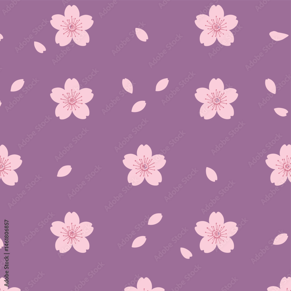 Seamless cherry blossom flower pattern on purple background Seamless cherry blossom flower pattern on purple background