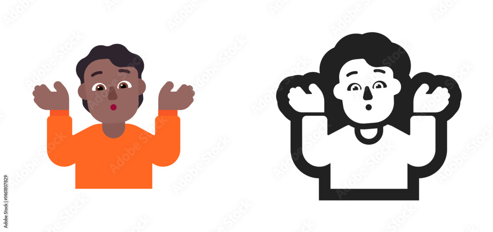 Fototapeta premium Person Shrugging Emoji (Dark Skin Tone, Orange Shirt) 