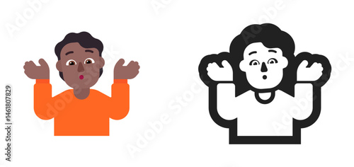 Person Shrugging Emoji (Dark Skin Tone, Orange Shirt)
