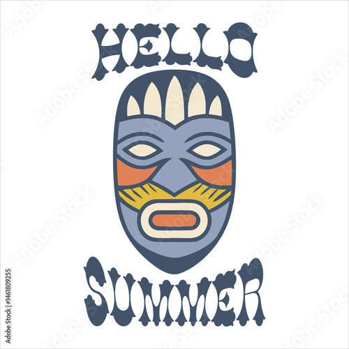 Summer Tiki Mask Totem Illustration, Ancient Totem 