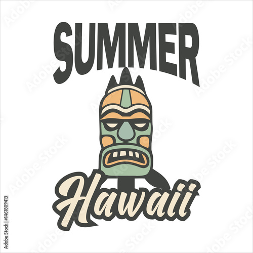 Summer Tiki Mask Totem Illustration, Ancient Totem 