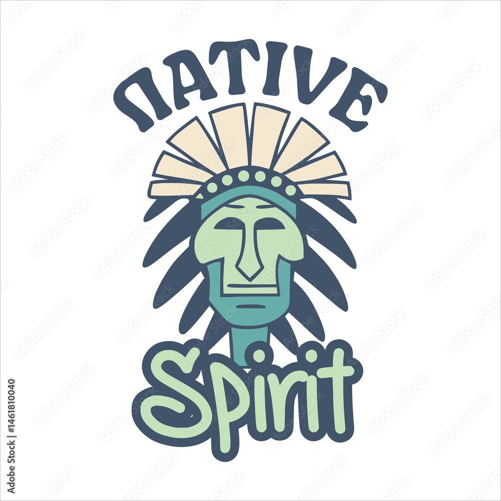 Fototapeta premium Summer Tiki Mask Totem Illustration, Ancient Totem 