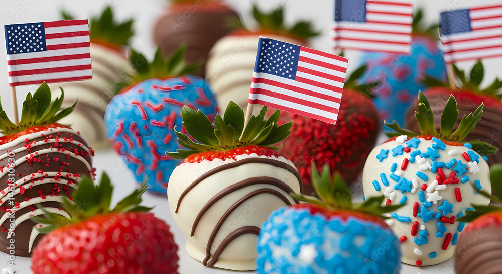 Obraz premium Patriotic Chocolate Covered Strawberries 4th of July Treats