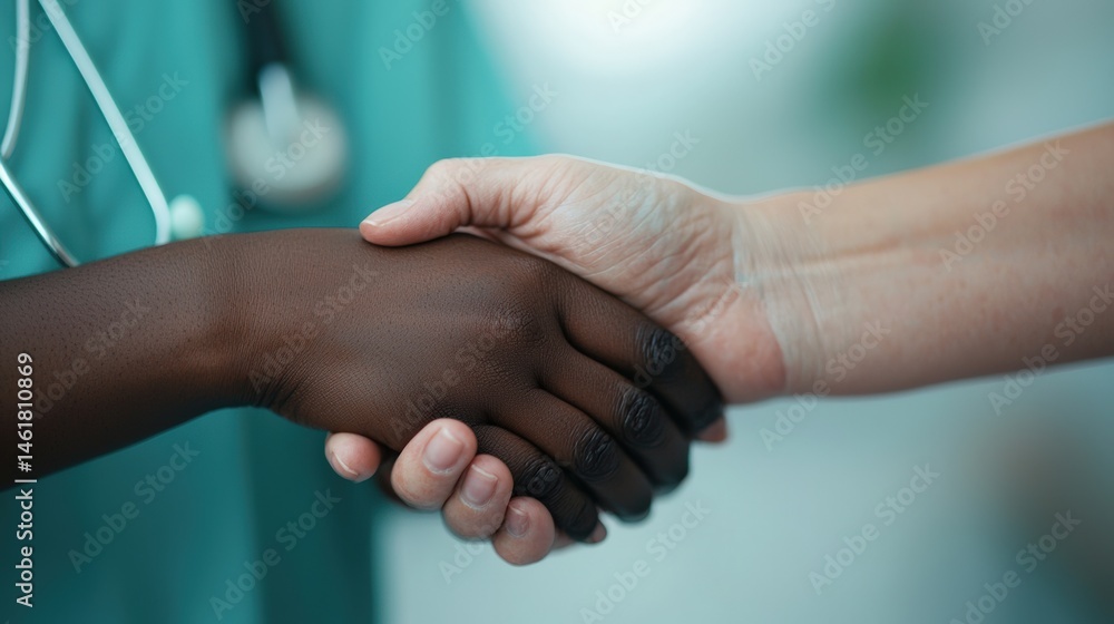 Doctor and patient holding hands, showing compassion and support Doctor and patient holding hands, showing compassion and support