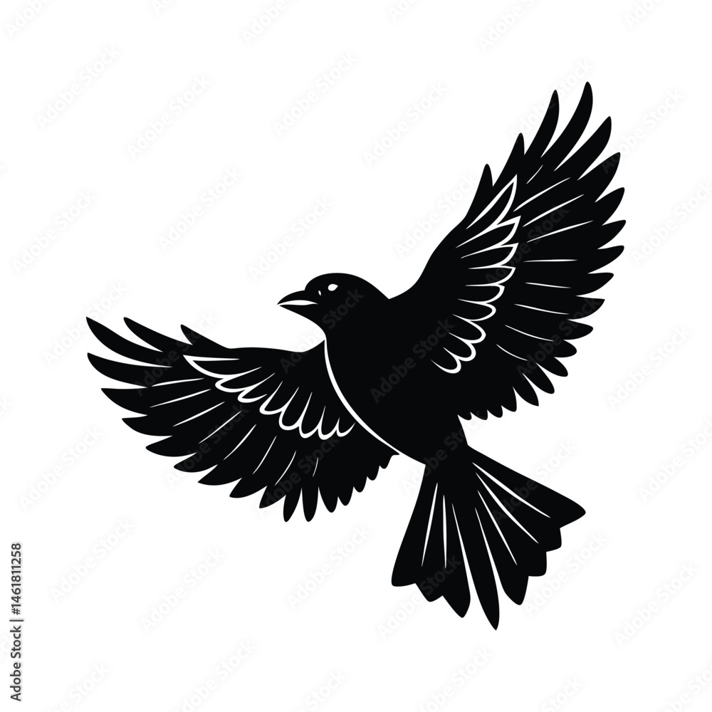 Obraz premium Elegant black bird in flight vector silhouette design for logos and decorative purposes