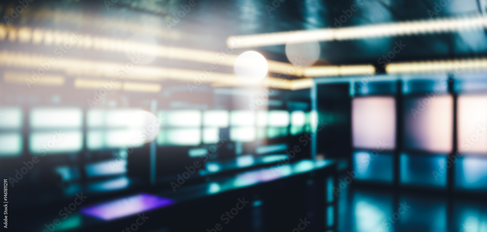 Abstract blurred interior with blue and white lighting futuristic modern design. Abstract blurred interior with blue and white lighting futuristic modern design.