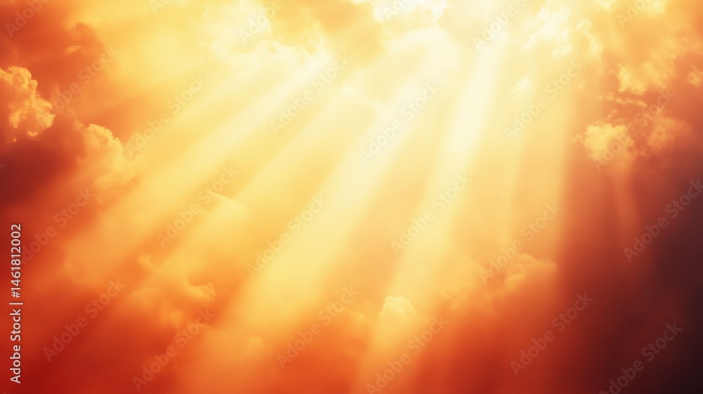 Obraz premium Glowing sun rays through golden clouds