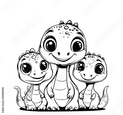 Group of cute baby dinosaur line art for children's coloring book , isolated on white background.