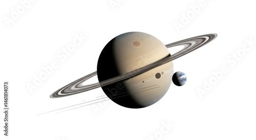 Fototapeta Naklejka Na Ścianę i Meble -  Isolated Saturn Planet with Rings and Moon