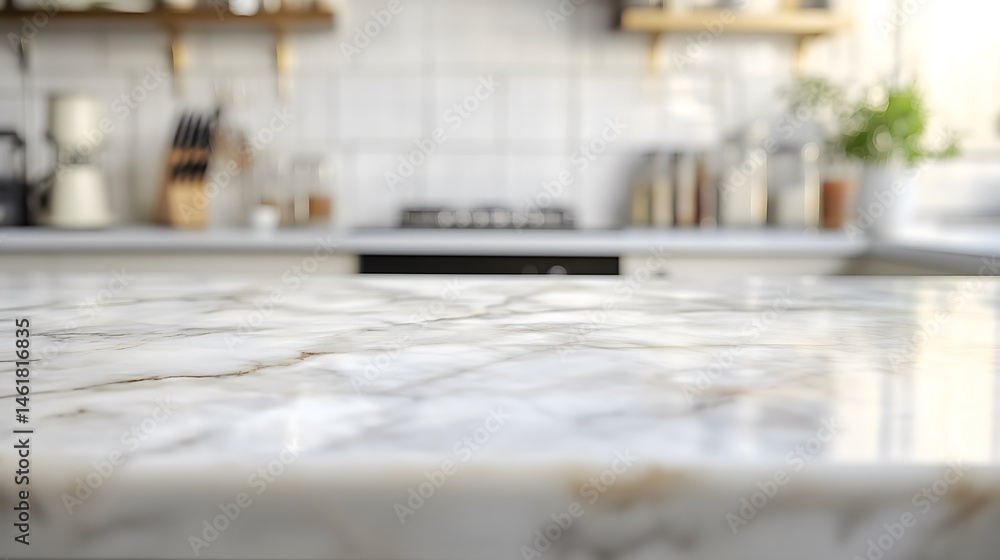 Marble Kitchen Countertop with Blurred Background Marble Kitchen Countertop with Blurred Background