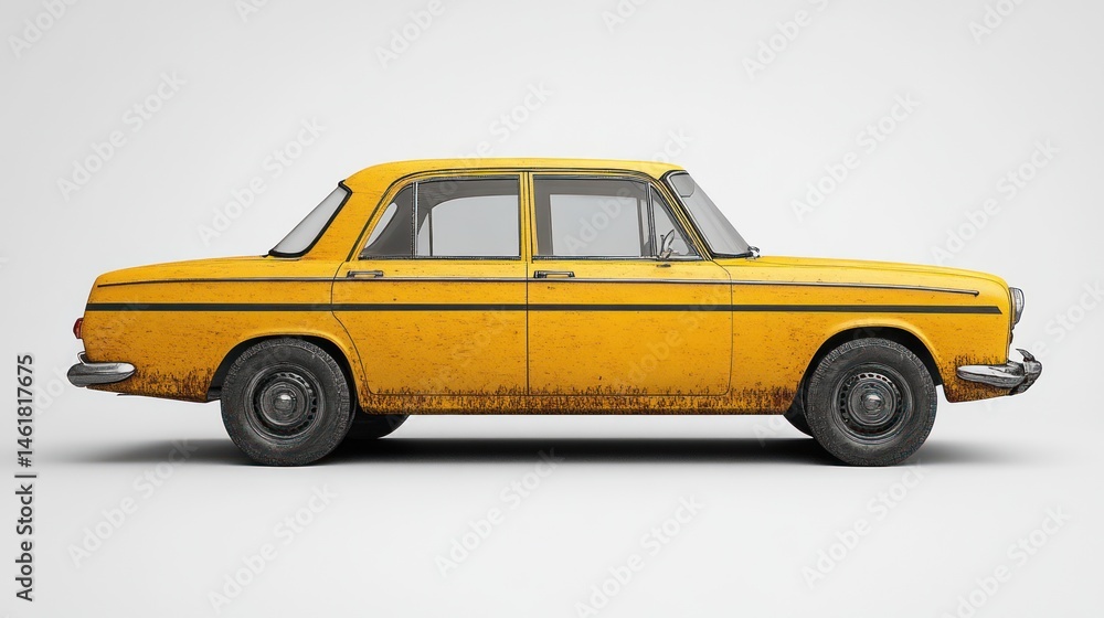 A realistic taxi cab with urban texture, isolated on white A realistic taxi cab with urban texture, isolated on white