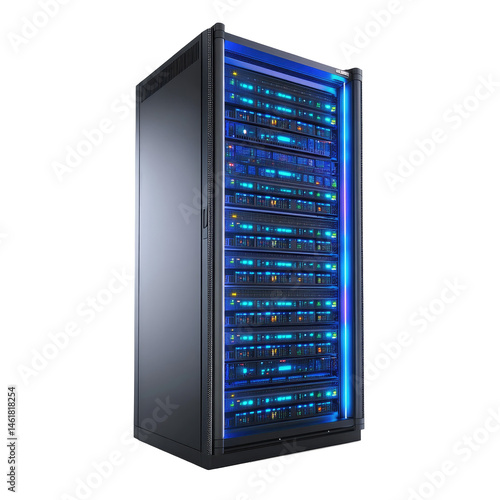 Modern Server Rack with LED Lights in Data Center
