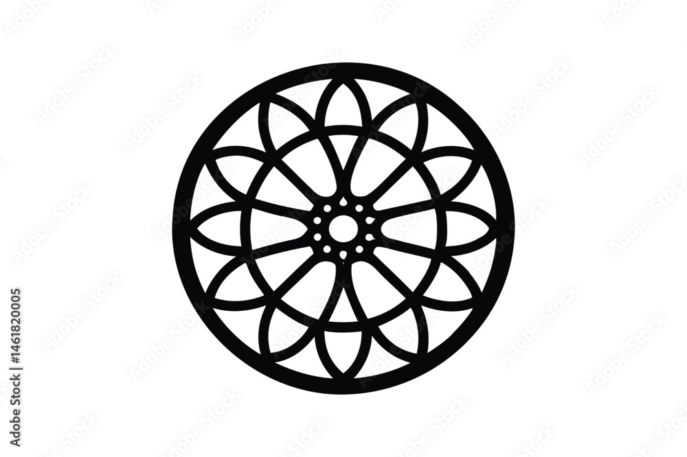 Gothic circle rose window silhouette on white background Gothic circle rose window silhouette on white background