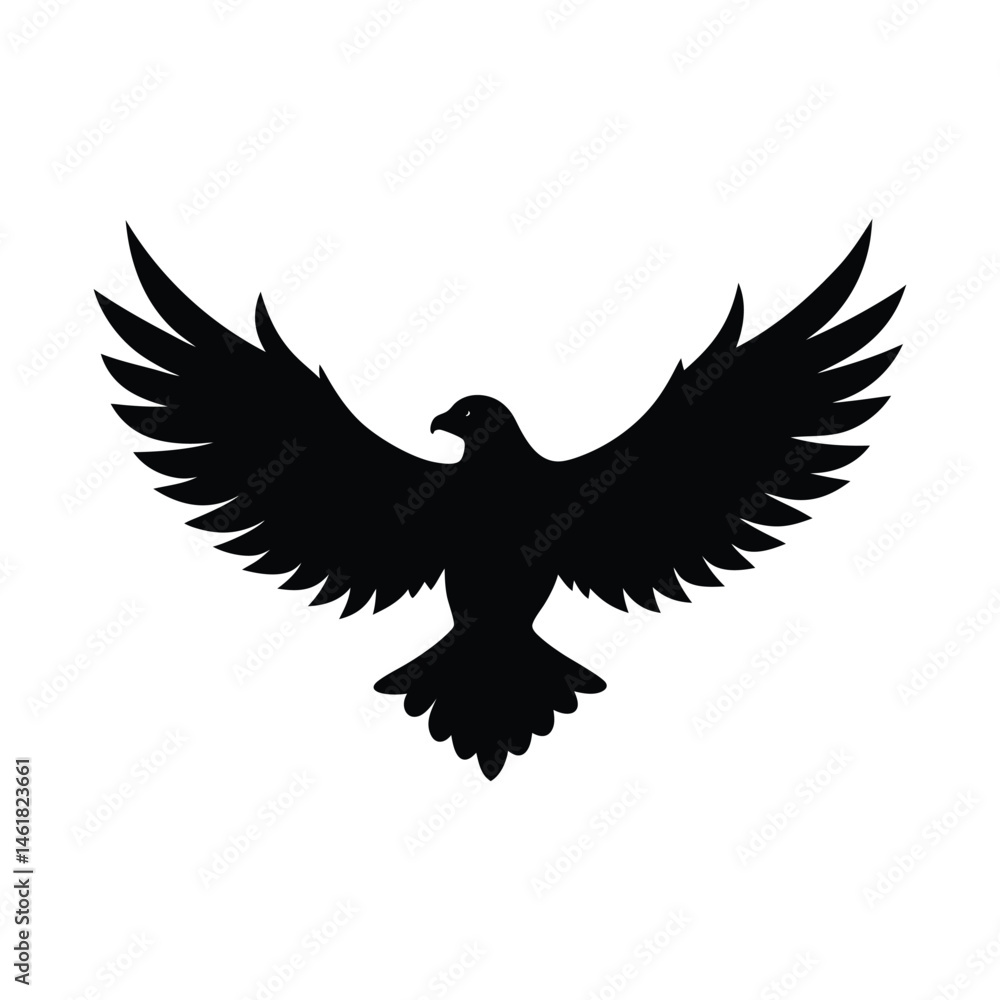 Obraz premium Silhouette of a majestic eagle with extended wings soaring against a white background