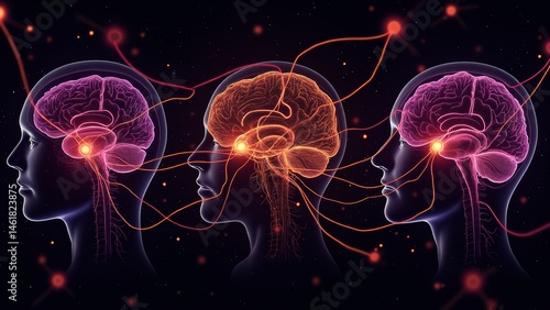 Schematic diagram of three brain neurons