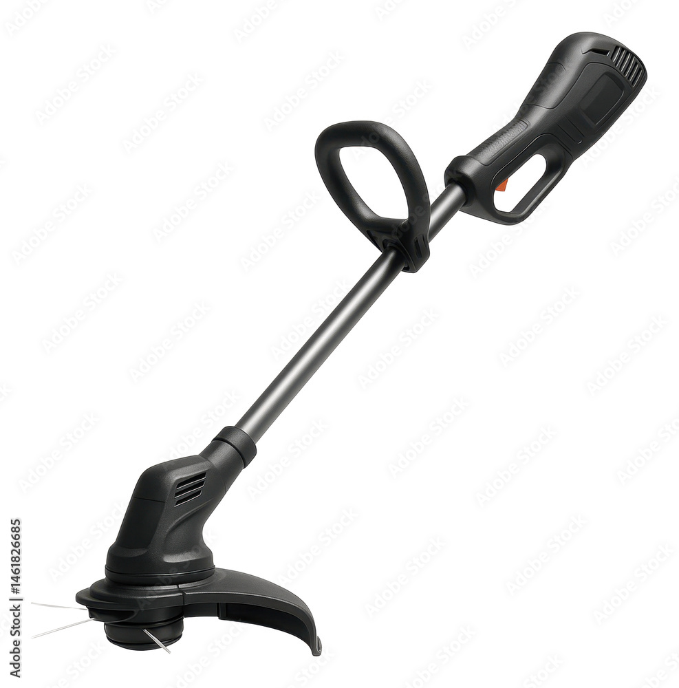 Electric grass trimmer with ergonomic handle and dual-line cutting head designed for efficient lawn maintenance.