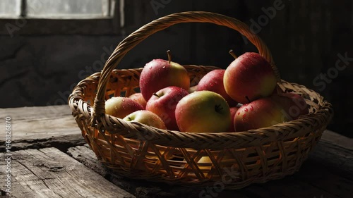 Wallpaper Mural Fresh apples in a rustic basket on wooden table Torontodigital.ca