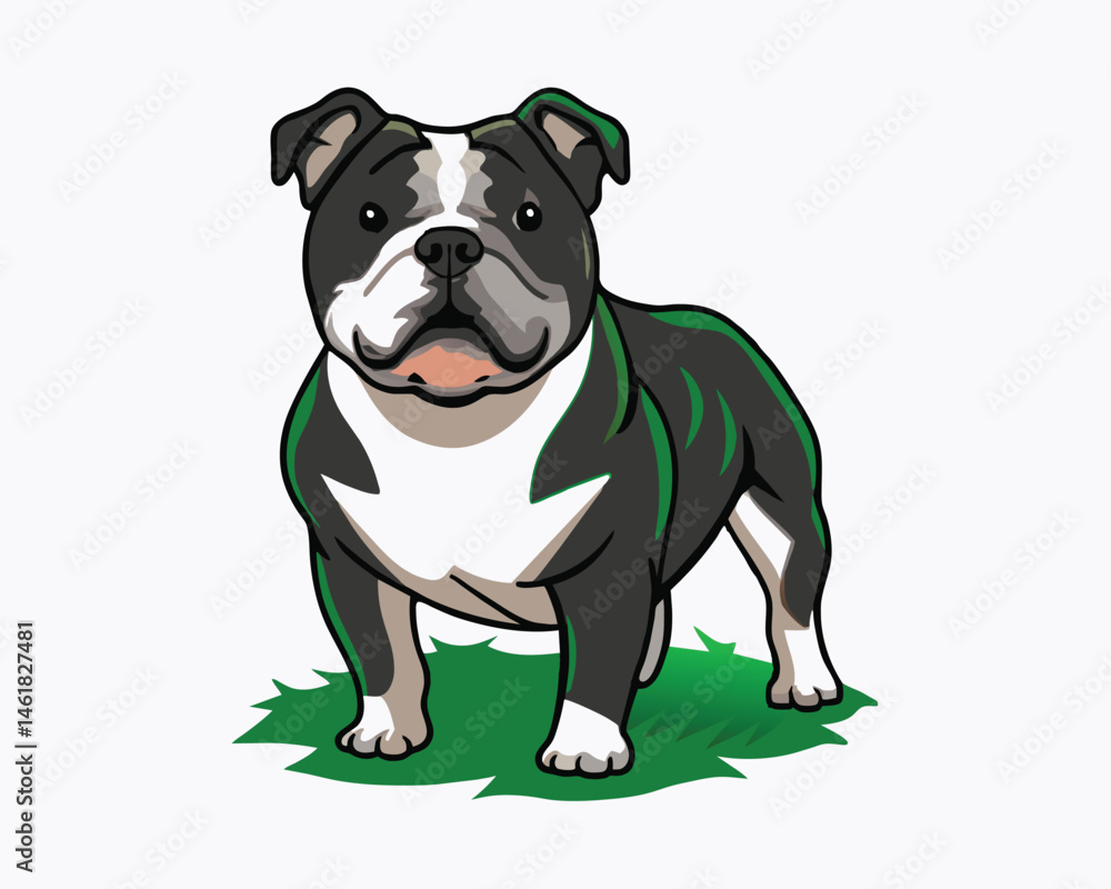 Fototapeta premium bulldog vector playing in the park hand drawn