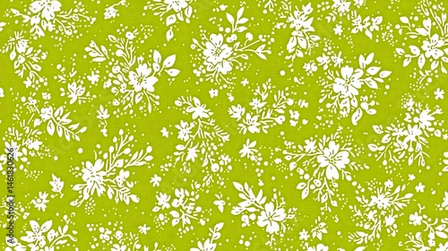 Lively botanical pattern in apple green and white for fabric design