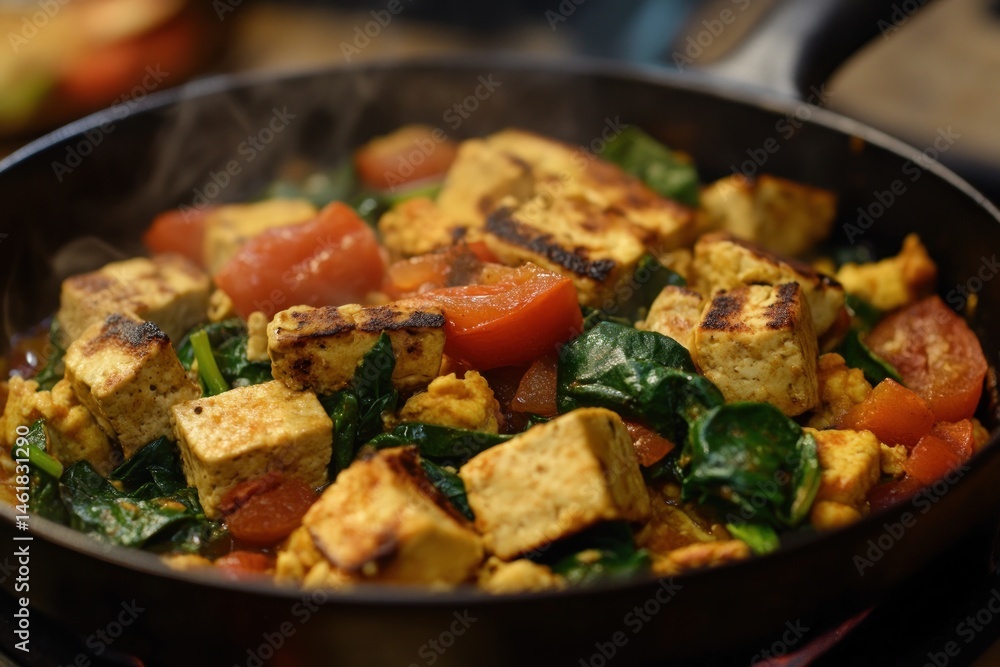 Vegan tofu scramble with spinach and tomatoes Vegan tofu scramble with spinach and tomatoes