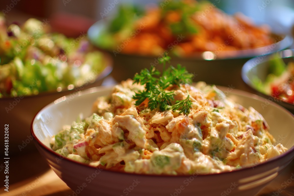 Creamy chicken salad with fresh herbs, a delicious and healthy meal. Creamy chicken salad with fresh herbs, a delicious and healthy meal.