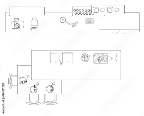 Modern Kitchen Top View with Island and Bar Stools – Vector Floor Plan