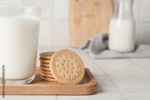 Fresh milk glass and stack ...