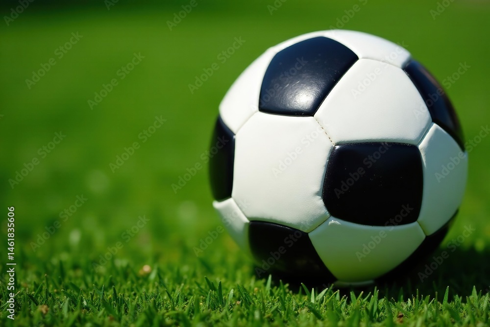 Obraz premium Close-up of classic black and white soccer ball, leather, background
