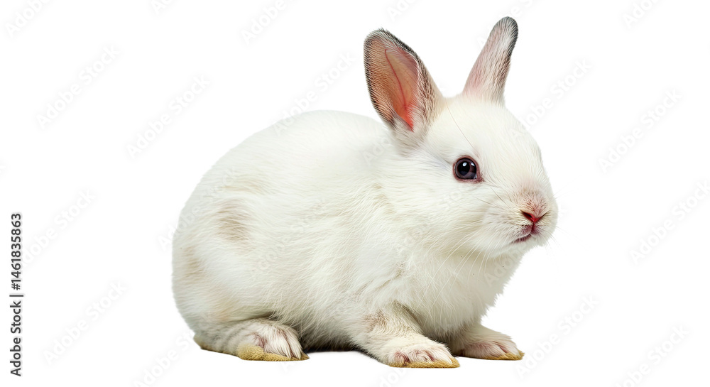 Fototapeta premium Baby Polish Rabbit Soft White Fur Round Head Sitting Adorably Isolated White Pet Cute Bunny Kit