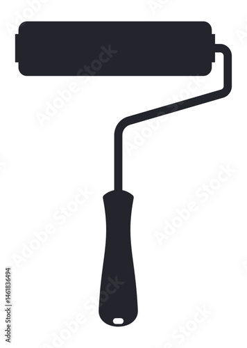 Black silhouette of a paint roller with a handle, symbolizing painting, home renovation, and DIY projects. Perfect for illustrating various interior design and maintenance themes