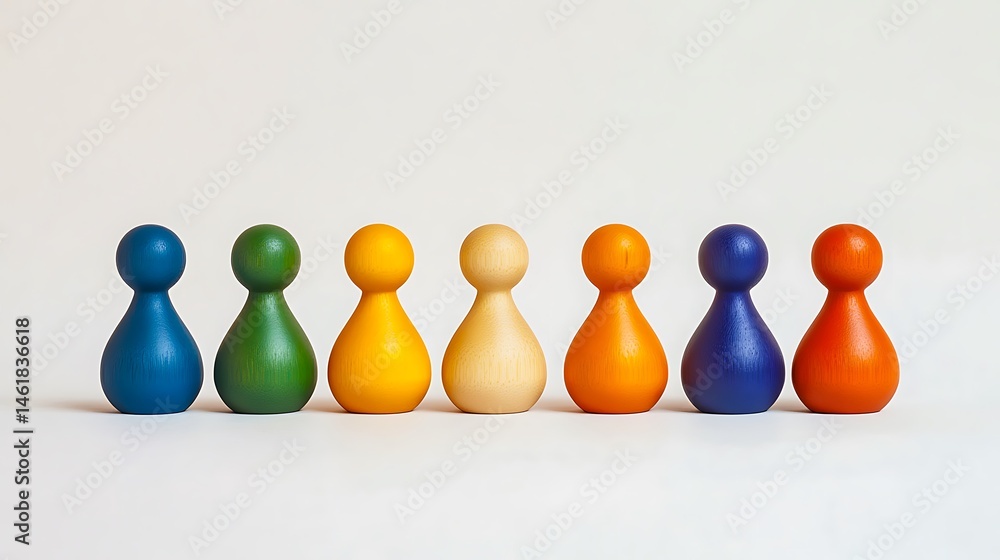Obraz premium Colorful Wooden Peg People in a Row Diversity Inclusion Team Concept