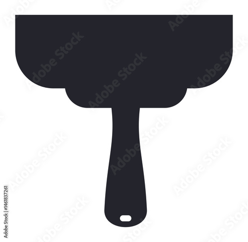 Simple black notched trowel silhouette isolated on a white background, ideal for tiling and flooring work, featuring a comfortable handle and a notched blade for even adhesive distribution