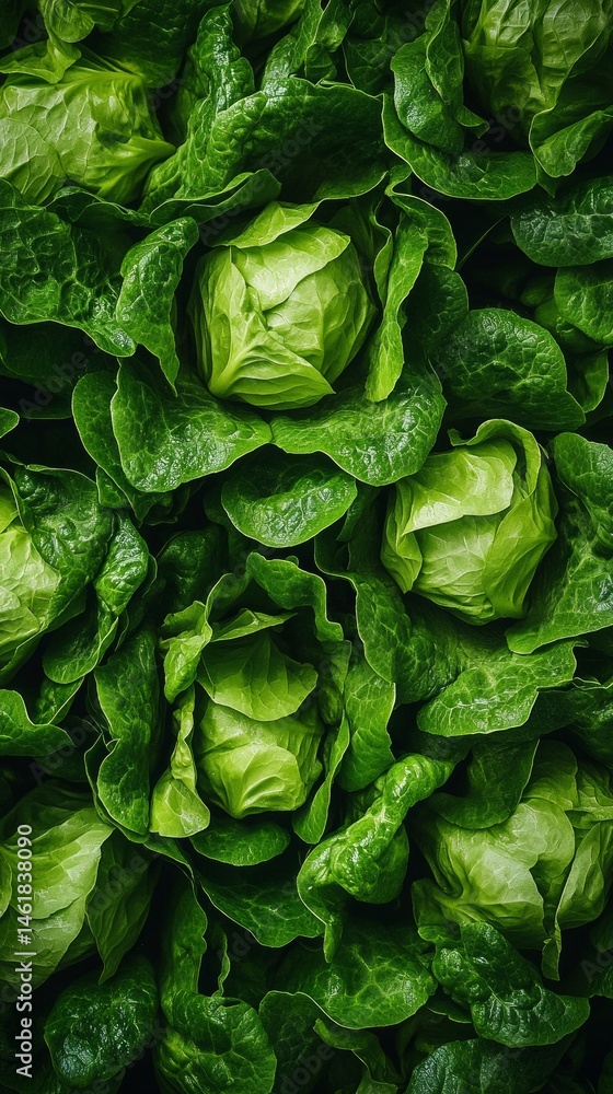 Fototapeta premium Vibrant green lettuce heads are freshly harvested and artistically arranged, showcasing their crispness and quality at a bustling farmers market