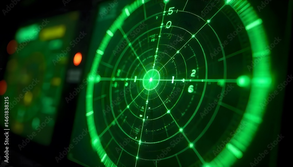 Fototapeta premium Green radar system scanning for threats in military context