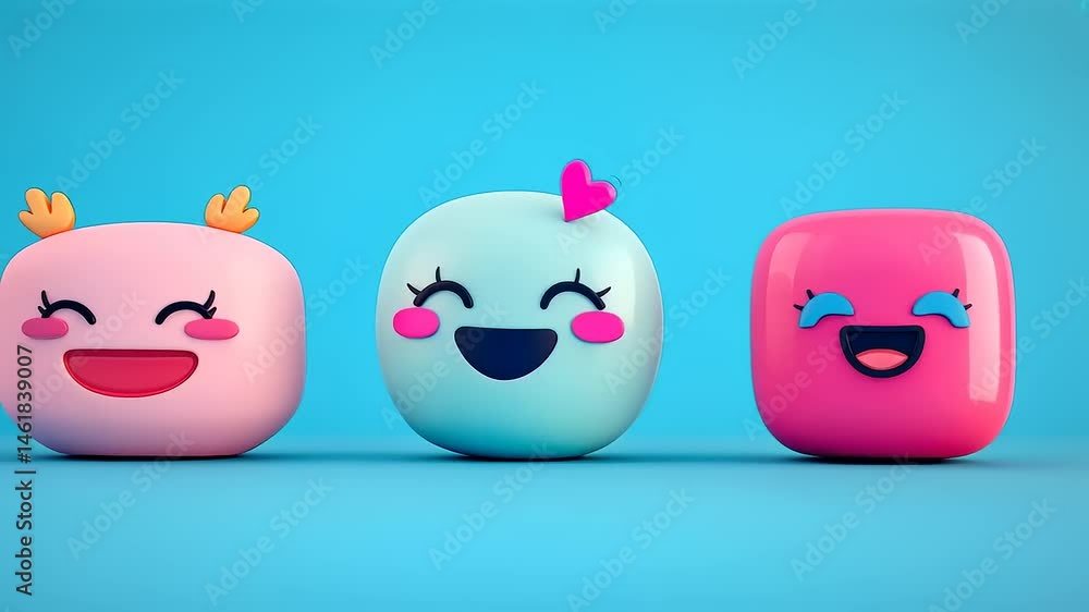 Adorable Trio of Animated Characters with Joyful Expressions on Azure Canvas Adorable Trio of Animated Characters with Joyful Expressions on Azure Canvas