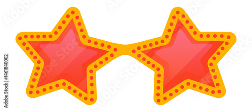 Red star shaped sunglasses with yellow border and dots are creating a funny look, perfect for parties, celebrations, or adding a touch of whimsy to any outfit